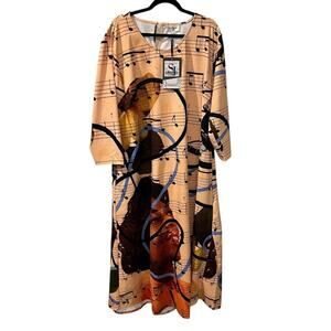 NWT Sassy Jones 2X Musical Note Long Sleeve Dress - Multicolor